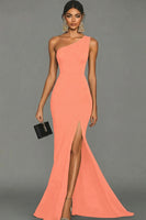 Laden Sie das Bild in den Galerie-Viewer, Meerjungfrau Schwarzes formelles One-Shoulder-Kleid mit Schlitz