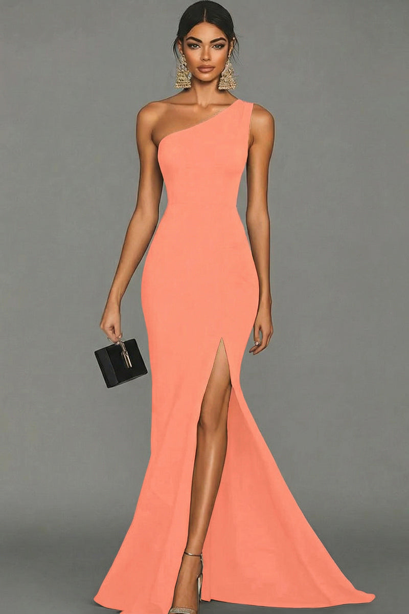 Laden Sie das Bild in den Galerie-Viewer, Meerjungfrau Schwarzes formelles One-Shoulder-Kleid mit Schlitz
