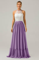 Laden Sie das Bild in den Galerie-Viewer, Cabernet Schlüsselloch Boho Chiffon Langes Brautjungfernkleid mit Spitze