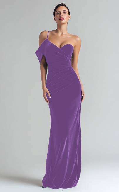 Laden Sie das Bild in den Galerie-Viewer, Dunkelgrünes Etui Ballkleid aus Samt mit einer Schulter