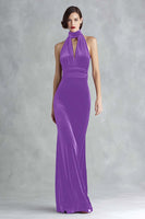 Laden Sie das Bild in den Galerie-Viewer, Burgunderrotes Samt Neckholder Schlüsselloch Langes Ballkleid