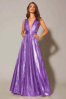 Laden Sie das Bild in den Galerie-Viewer, Goldenes Metallic A-Linie Plissee Ballkleid