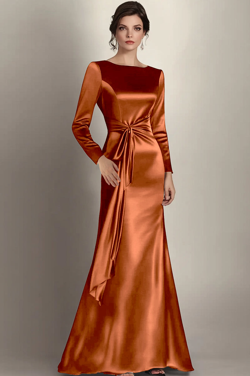 Laden Sie das Bild in den Galerie-Viewer, Schwarzes Meerjungfrau Langärmeliges Satin Brautmutterkleid mit Rüschen