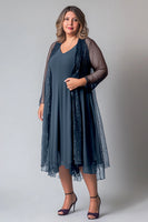 Laden Sie das Bild in den Galerie-Viewer, Glitzerndes lila Chiffon A-Linie V-Ausschnitt Kleid für die Mutter der Braut mit langen Ärmeln