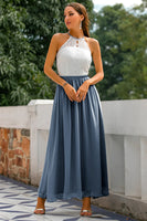 Laden Sie das Bild in den Galerie-Viewer, Zapaka Damen Kleider für Hochzeitsgäste Langes A-Linie Rundhals Chiffon Dämmerung Abendkleid Brautjungfernkleid mit Spitze