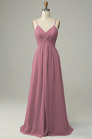 Laden Sie das Bild in den Galerie-Viewer, Spaghettiträger Ärmelloses Himmelblaues Brautjungfernkleid