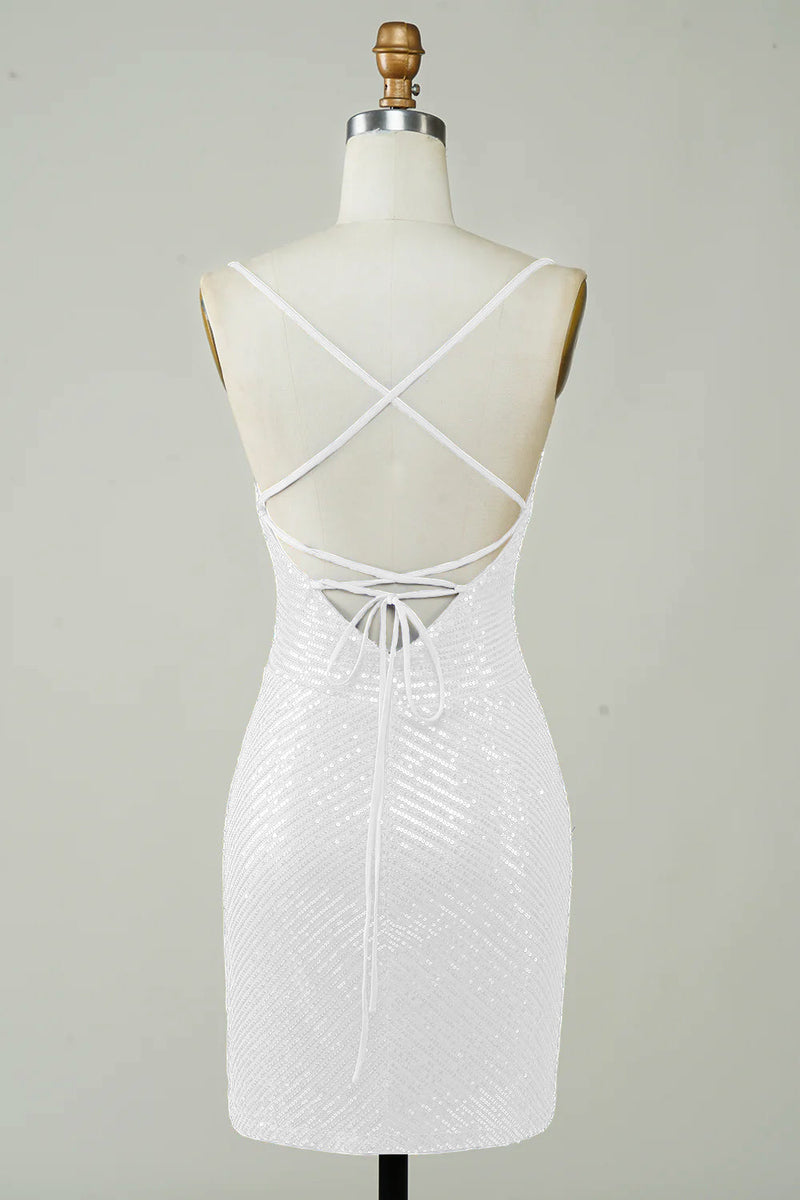 Laden Sie das Bild in den Galerie-Viewer, Pailletten Bodycon Kleines weißes Kleid