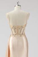 Laden Sie das Bild in den Galerie-Viewer, Grünes Meerjungfrauen Plissee Langes Korsett Satin Ballkleid mit Schlitz