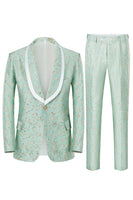 Laden Sie das Bild in den Galerie-Viewer, Mint Schal Revers Ein-Knopf Jacquard Herren Ballanzüge