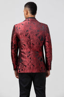 Laden Sie das Bild in den Galerie-Viewer, Peak Revers Burgunderfarbener Jacquard Herren Blazer mit einem Knopf