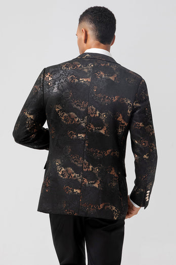 Dunkelbrauner einreihiger Herrenblazer aus Jacquard mit gekerbtem Revers