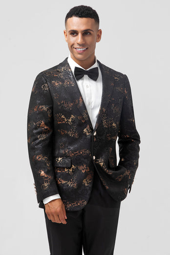 Dunkelbrauner einreihiger Herrenblazer aus Jacquard mit gekerbtem Revers