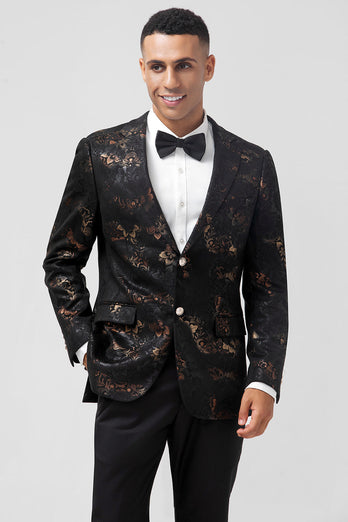 Dunkelbrauner einreihiger Herrenblazer aus Jacquard mit gekerbtem Revers