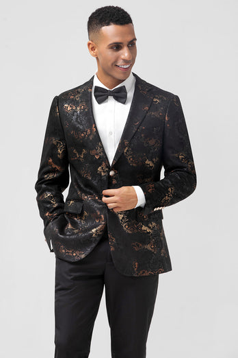 Dunkelbrauner einreihiger Herrenblazer aus Jacquard mit gekerbtem Revers