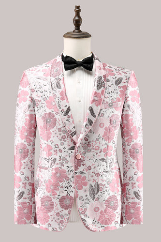 Rosa Schal Revers Jacquard Herren Ballblazer mit einem Knopf