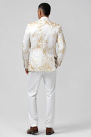 Laden Sie das Bild in den Galerie-Viewer, Champagner 2 Stück Peak Revers Jacquard Herren Ballanzüge mit einem Knopf