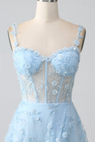 Laden Sie das Bild in den Galerie-Viewer, A-Linie V-Ausschnitt Spaghettiträger Pailletten Korsett Ballkleid mit Schlitz Blush