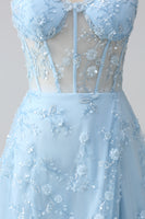 Laden Sie das Bild in den Galerie-Viewer, Funkelndes Blush A Linie Spaghettiträger Pailletten Korsett Ballkleid mit Schlitz