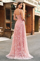 Laden Sie das Bild in den Galerie-Viewer, A-Linie V-Ausschnitt Spaghettiträger Pailletten Korsett Ballkleid mit Schlitz Blush