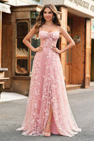 Laden Sie das Bild in den Galerie-Viewer, A-Linie V-Ausschnitt Spaghettiträger Pailletten Korsett Ballkleid mit Schlitz Blush