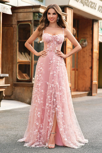 A Linie Blush Spaghettiträger Pailletten Korsett Ballkleid mit Schlitz