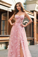 Laden Sie das Bild in den Galerie-Viewer, A-Linie V-Ausschnitt Spaghettiträger Pailletten Korsett Ballkleid mit Schlitz Blush