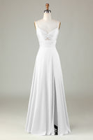 Laden Sie das Bild in den Galerie-Viewer, Spaghettiträger Schlüsselloch A Linie Grünes Brautjungfernkleid mit Schlitz