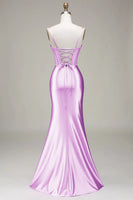 Laden Sie das Bild in den Galerie-Viewer, Dunkelgrünes Meerjungfrauen Spaghettiträger Korsett Ballkleid mit Schlitz