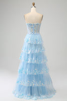 Laden Sie das Bild in den Galerie-Viewer, Lavendel trägerloses gestuftes Tüllkorsett Ballkleid mit Applikationen