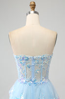 Laden Sie das Bild in den Galerie-Viewer, Lavendel trägerloses gestuftes Tüllkorsett Ballkleid mit Applikationen