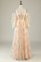 Laden Sie das Bild in den Galerie-Viewer, A-Linie Schulterfreies Grünes Übergröße Ballkleid mit Stickerei