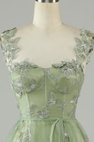 Laden Sie das Bild in den Galerie-Viewer, Lila A-Linie Korsett Langes AbschlussballKleid mit 3D-Schmetterlingen