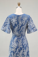 Laden Sie das Bild in den Galerie-Viewer, Dunkelgrünes A Linie Burnout Samt Langes Ballkleid mit kurzen Ärmeln