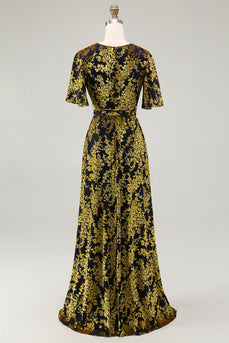 Goldviolett Samt Langes A-Linie Ballkleid