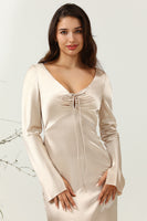 Laden Sie das Bild in den Galerie-Viewer, Langes Brautjungfernkleid mit V-Ausschnitt und Ärmeln