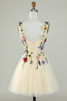 Laden Sie das Bild in den Galerie-Viewer, A Linie Spaghettiträger Grünes kurzes Abiballkleid mit Applikationen