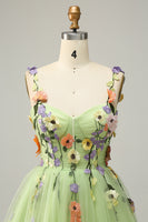 Laden Sie das Bild in den Galerie-Viewer, A Linie Spaghetti Träger Grün Kurzes Abschlussballkleid mit Applikationen