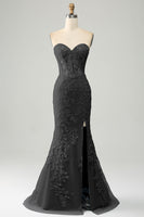 Laden Sie das Bild in den Galerie-Viewer, Stilvolles Meerjungfrauen Herzausschnitt hellblaues Korsett Ballkleid mit Applikationen