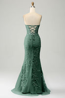 Laden Sie das Bild in den Galerie-Viewer, Stilvolles Meerjungfrauen Herzausschnitt hellblaues Korsett Ballkleid mit Applikationen