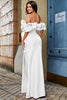 Laden Sie das Bild in den Galerie-Viewer, Meerjungfrau schulterfreies weißes Brautkleid mit Schlitz