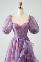 Laden Sie das Bild in den Galerie-Viewer, Lila A-Linie Korsett Ballkleid mit quadratischem Ausschnitt und Schlitz