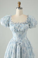 Laden Sie das Bild in den Galerie-Viewer, Hellgrünes A-Linie Kurzes Cocktailkleid mit quadratischem Ausschnitt