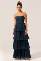 Laden Sie das Bild in den Galerie-Viewer, Trägerloses himmelblaues Ballkleid mit Plissee