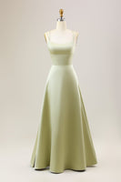 Laden Sie das Bild in den Galerie-Viewer, Zapaka Damen Dusty Sage Brautjungfernkleid A-Linie Spaghettiträger Langes Satin Hochzeitgast Kleid mit Schnürung