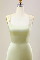 Laden Sie das Bild in den Galerie-Viewer, Dusty Sage A Linie Spaghettiträger Langes Satin Brautjungfernkleid