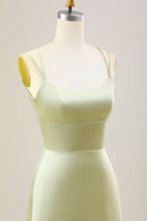 Laden Sie das Bild in den Galerie-Viewer, Dusty Sage A Linie Spaghettiträger Langes Satin Brautjungfernkleid