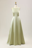 Laden Sie das Bild in den Galerie-Viewer, Dusty Sage A Linie Langes Satin Brautjungfernkleid