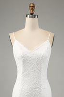 Laden Sie das Bild in den Galerie-Viewer, Elfenbein Meerjungfrau Spitze Spaghettiträger Brautkleid mit Schlitz