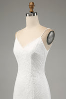 Laden Sie das Bild in den Galerie-Viewer, Elfenbein Meerjungfrau Spitze Spaghettiträger Brautkleid mit Schlitz