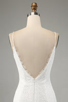 Laden Sie das Bild in den Galerie-Viewer, Elfenbein Meerjungfrau Spitze Spaghettiträger Brautkleid mit Schlitz
